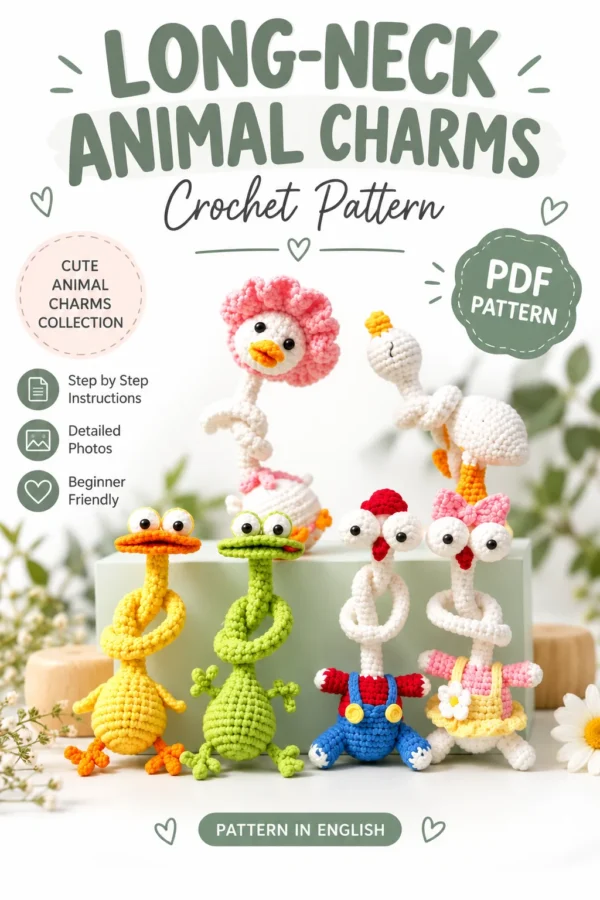 LONG-NECK ANIMAL CHARMS CROCHET PATTERN – PDF DOWNLOAD
